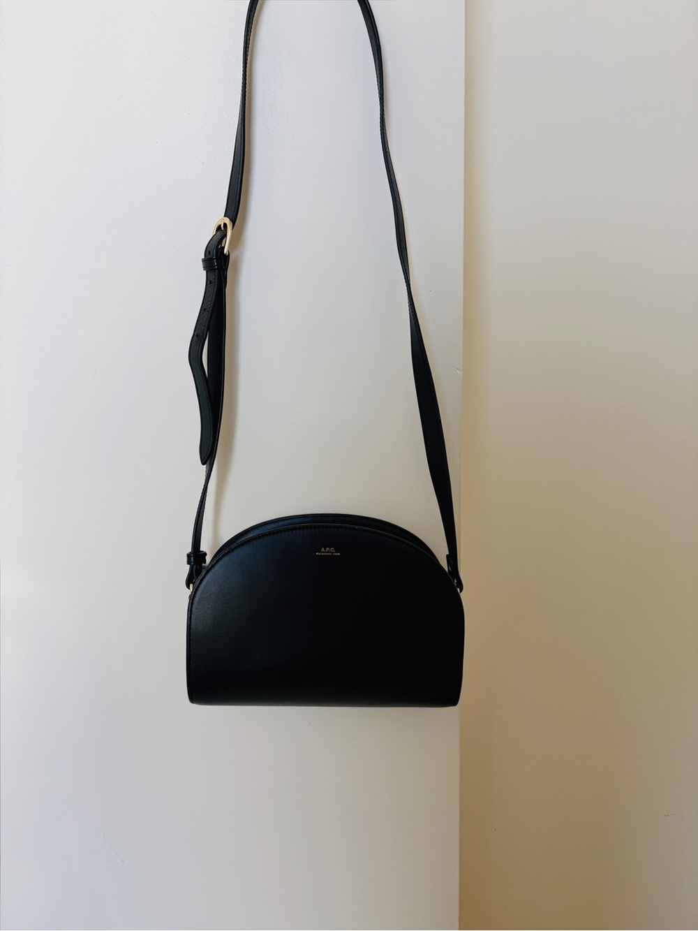 A.P.C. Black Crescent Leather Crossbody Bag